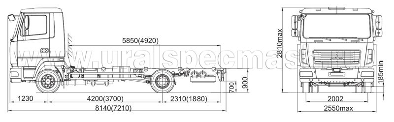 Габаритный чертеж шасси МАЗ 4371 (W1, W2)