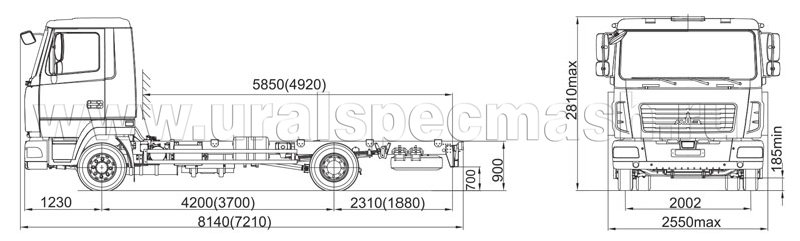 Габаритный чертеж шасси МАЗ 4371P2