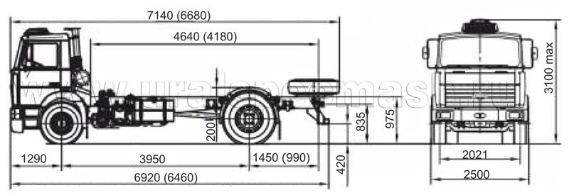 Габаритный чертеж шасси МАЗ 5337W3