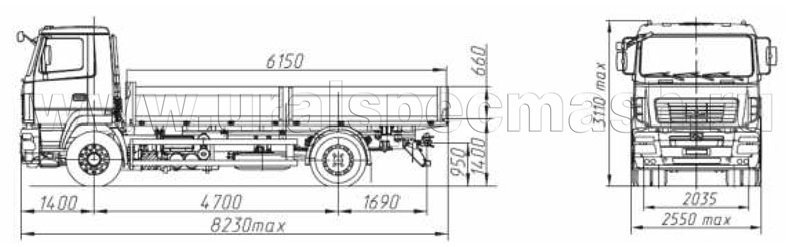 Габаритный чертеж бортового автомобиля МАЗ 5340 B3