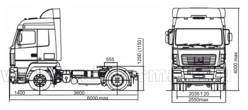 Габаритный чертеж седельного тягача МАЗ 5440W8