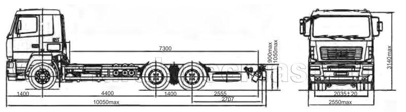 Габаритный чертеж шасси МАЗ 6312 В5-8429(8479)-012