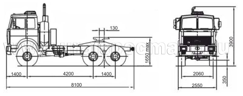 Габаритный чертеж седельного тягача МАЗ 6425X9-450-051