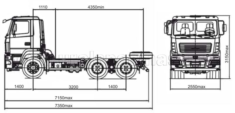 Габаритный чертеж шасси МАЗ 6501 (В5, W6)