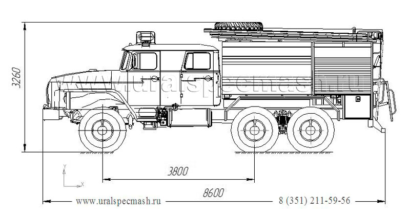 Габаритный чертеж пожарной автоцистерны – АЦ-6,0-40 Урал 5557-1112-72Е5