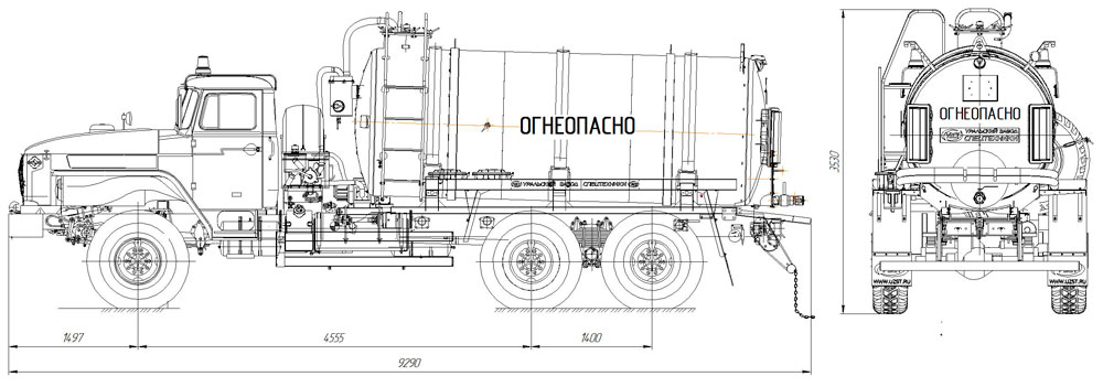 Габаритный чертеж нефтегазового агрегата АКН-10 Урал 4320-1916-72E5