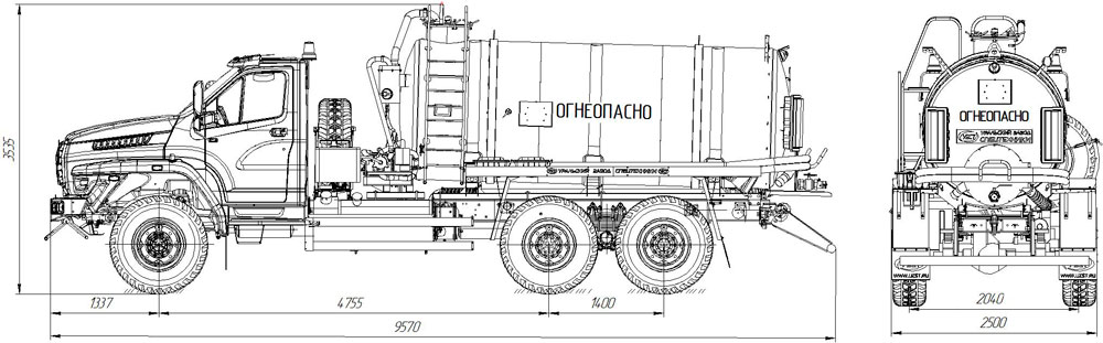 Габаритный чертеж нефтегазового агрегата АКН-10 Урал-NEXT 4320-6952-72Е5Г38 