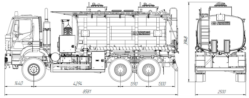 Габаритный чертеж автотопливозаправщика АТЗ-18 Iveco Trakker AT380T