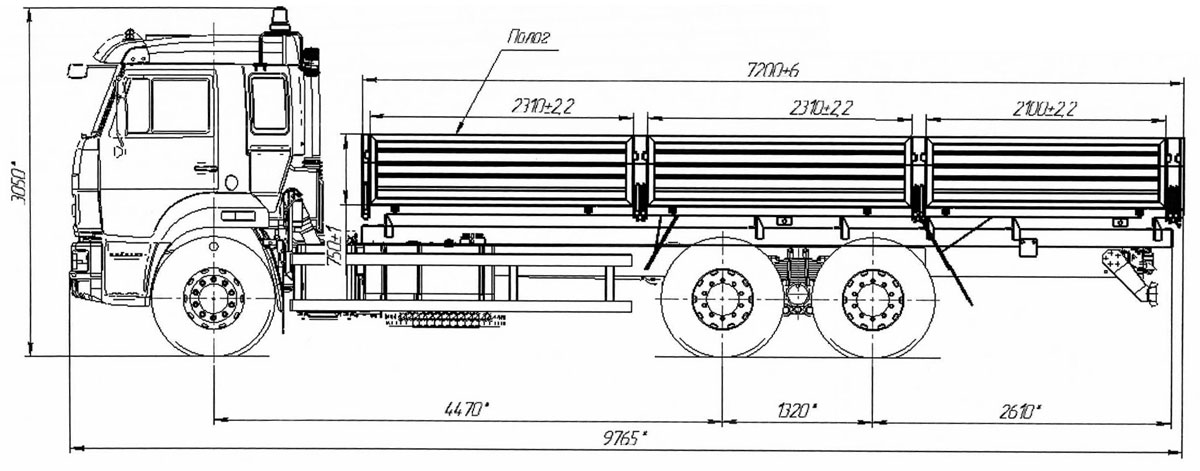Габаритный чертеж бортового автомобиля Камаз 65115-3094-48(А5) дв. Cummins