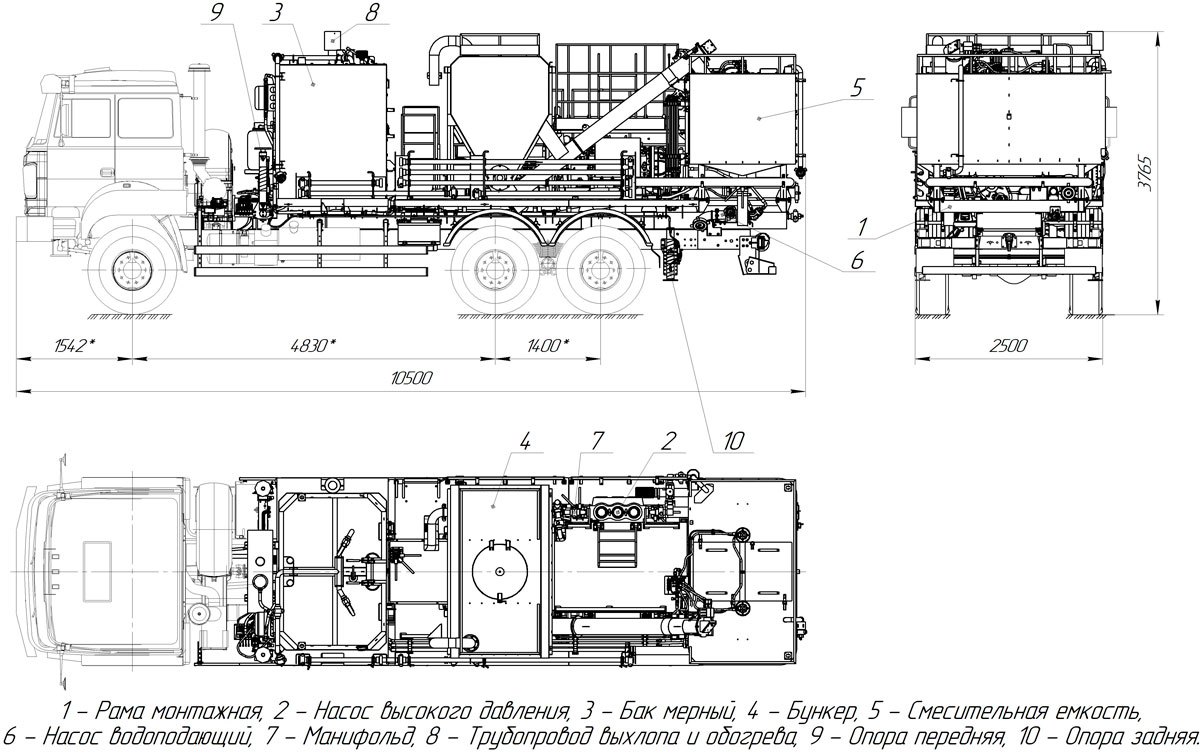 Габаритный чертеж и схема цементировочно-смесительного агрегата на шасси Урал 4320-4972-80Е5