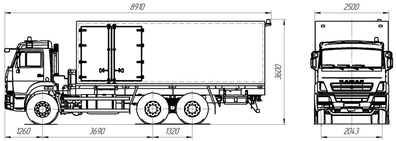 Габаритный чертеж автомобиля для перевозки взрывчатых веществ Камаз 65115-3082-48(А5)