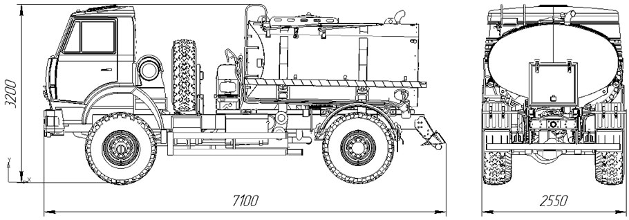 Габаритный чертеж АЦПТ-4,8 Камаз 43502 Габаритный чертеж АЦПТ-4,8 Камаз 43502
