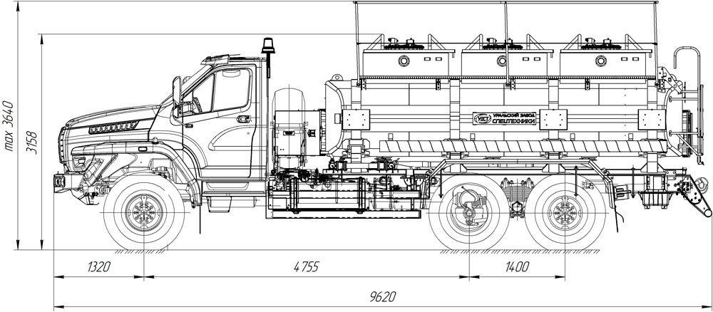 Габаритный чертеж автотопливозаправщика АТЗ-12 Урал-NEXT 4320(046) Габаритный чертеж автотопливозаправщика АТЗ-12 Урал-NEXT 4320(046)