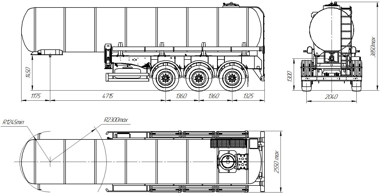 Габаритный чертеж полуприцеп-цистерны марки УЗСТ ППЦТ-18 для техводы