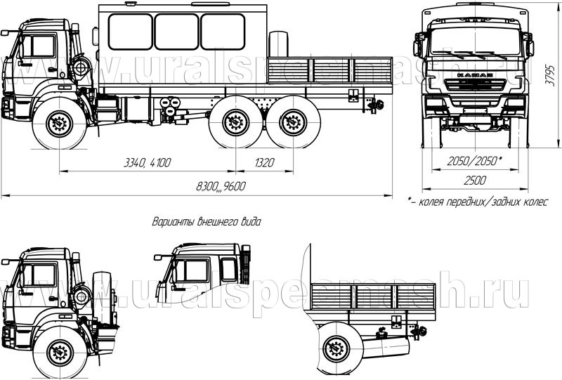 Габаритный чертеж грузопассажирского автобуса Камаз 5350-66(D5)