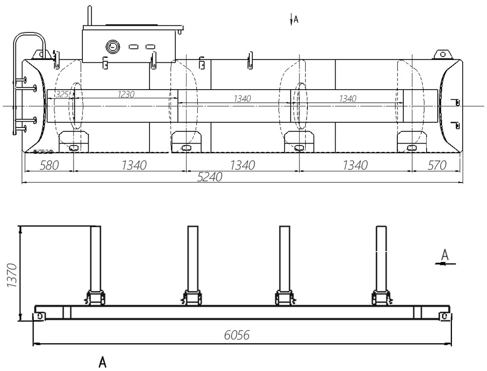 Габаритный чертеж контейнер-цистерны КЦ-11 для светлых нефтепродуктов