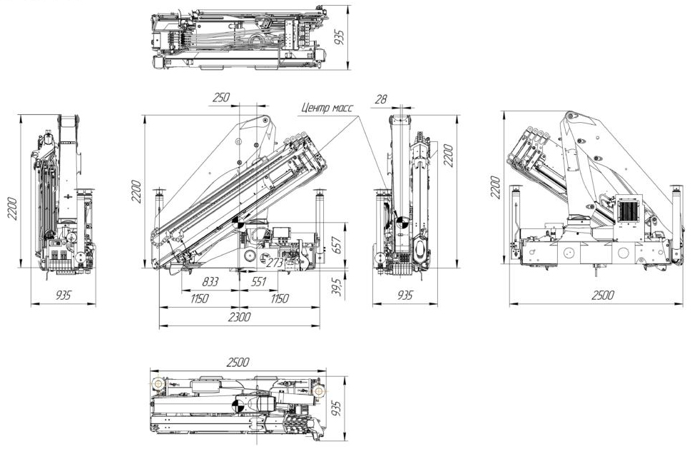Габаритный чертеж крана-манипулятора Инман ИМ-150N