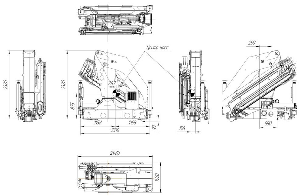 Габаритный чертеж крана-манипулятора Инман ИМ-320