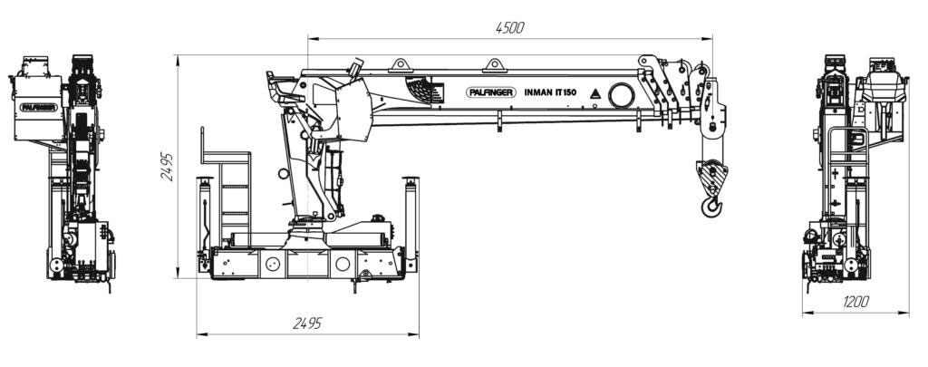 Габаритный чертеж крана-манипулятора Инман ИТ-150