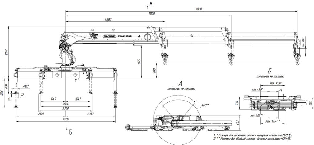 Габаритный чертеж крана-манипулятора Инман ИТ-90