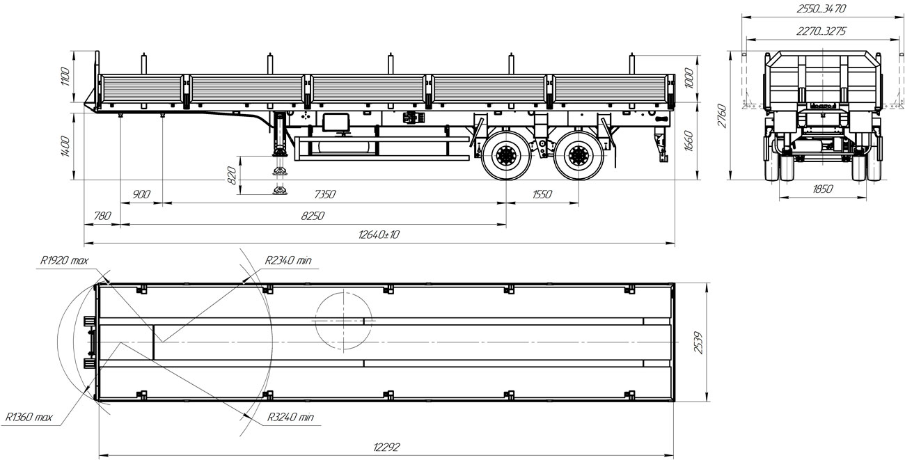 Габаритный чертеж бортового полуприцепа УЗСТ 9175-10
