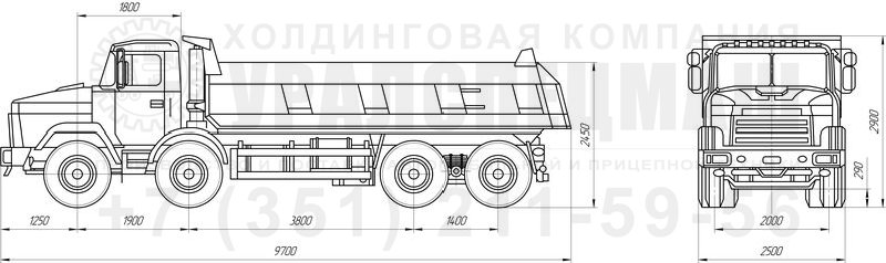 Габаритный чертеж Самосвал КрАЗ 7133С4 тип 1 Бригадир
