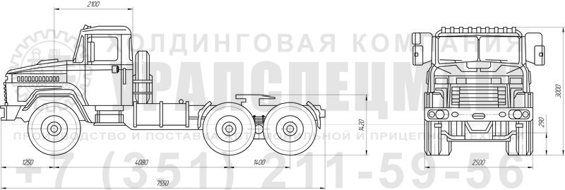Габаритный чертеж бортового автомобиля КрАЗ 6443-080-02