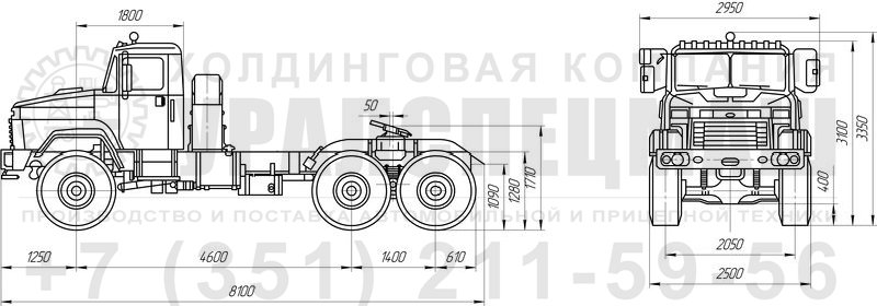 Габаритный чертеж бортового автомобиля КрАЗ 6446-084-02