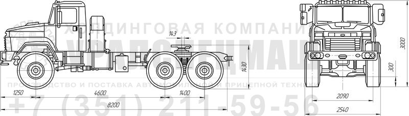 Габаритный чертеж бортового автомобиля КрАЗ Т17.0ЕХ