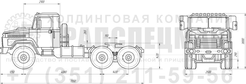 Габаритный чертеж бортового автомобиля КрАЗ 64431-080-02