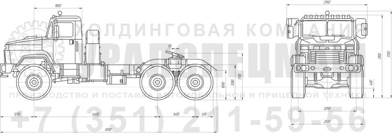 Габаритный чертеж бортового автомобиля КрАЗ 6446-080-02