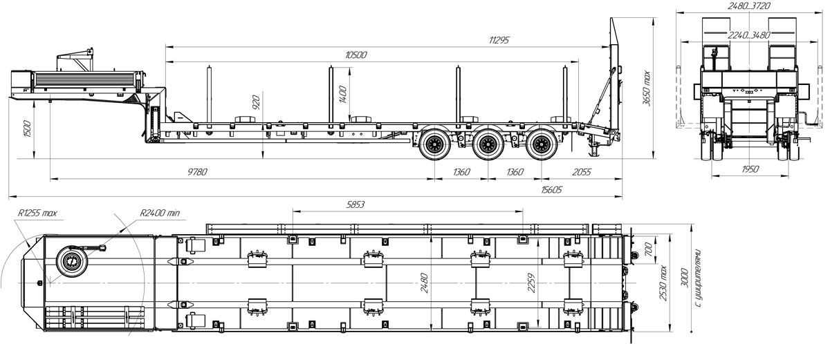 Габаритный чертеж полуприцепа-контейнеровоза УЗСТ 9174-016Н3