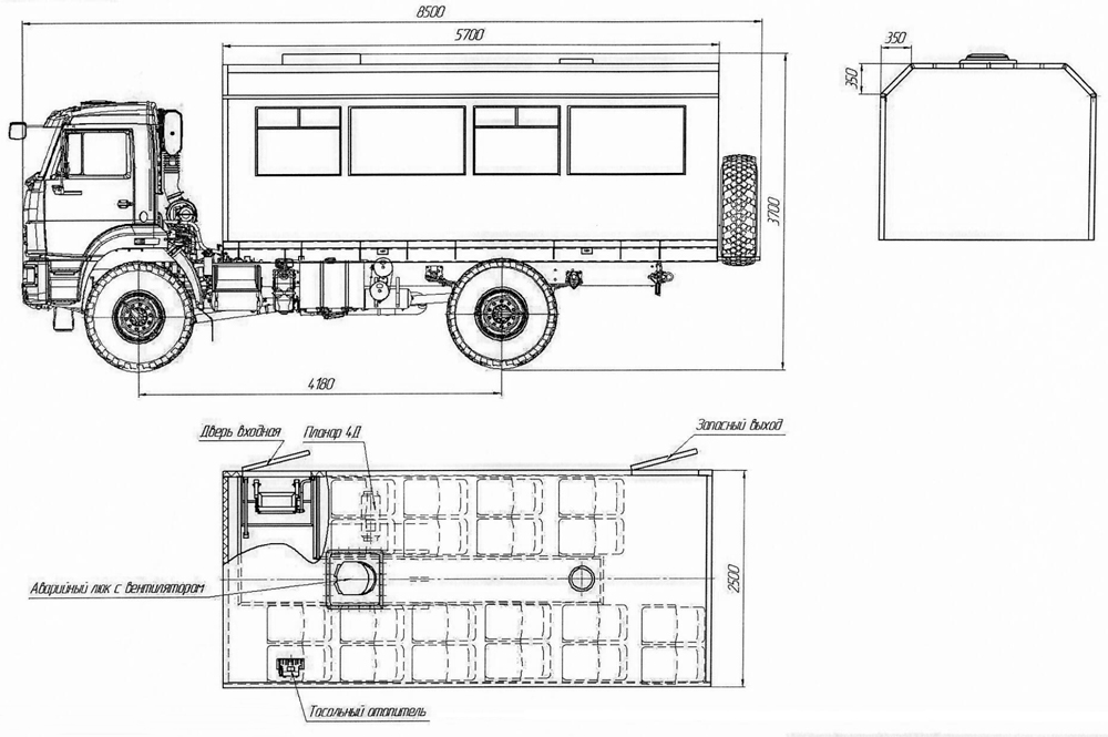 Габаритный чертеж вахтового автобуса Камаз 43502-3036-66