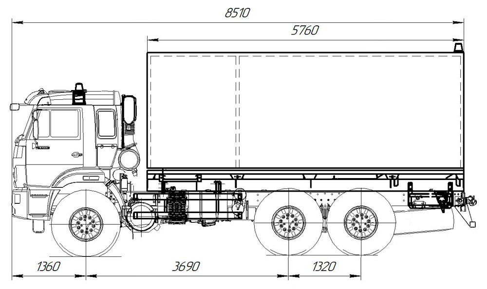 Габаритный чертеж автомобиля для перевозки взрывчатых веществ Камаз 43118-3011-50