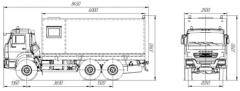 Габаритный чертеж автомобиля для перевозки взрывчатых веществ Камаз 43118-3017-50