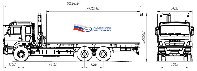 Габаритный чертеж автомобиля для перевозки взрывчатых вещество на шасси Камаз 65115-773094-42 (001)