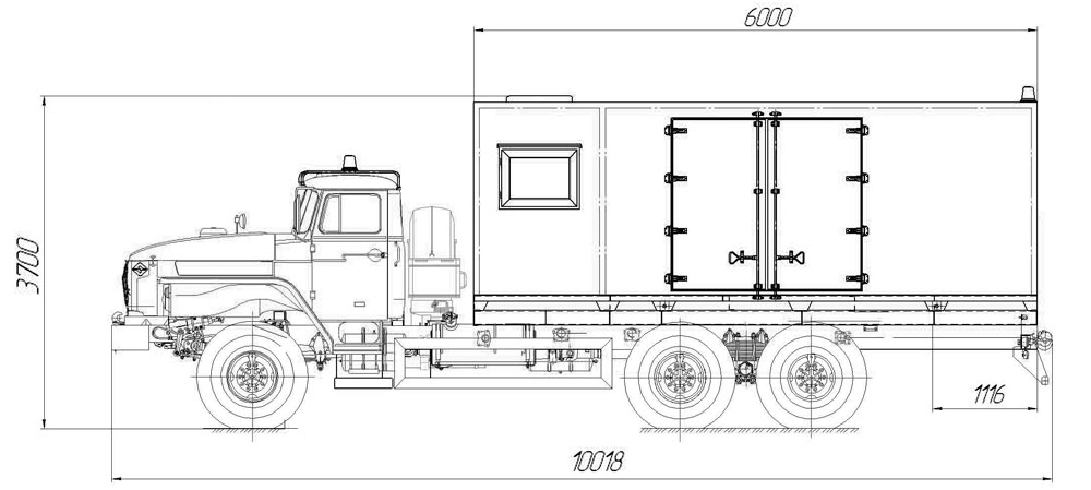 Габаритный чертеж автомобиля для перевозки взрывчатых веществ Урал 4320-1912-60Е5